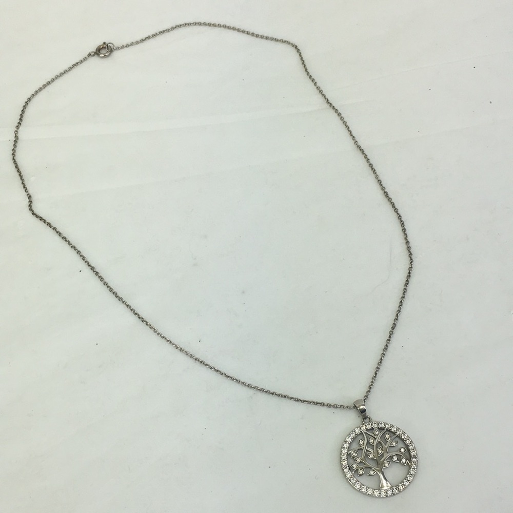 LA CN Necklace Tree of life Pendant Cubic Zirconia Silver